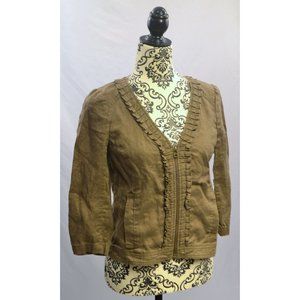 ANN TAYLOR LOFT Women's 3/4 Sleeve 100% Linen Lightweight Jacket SIZE 2‎ Brown